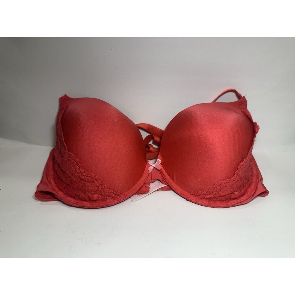 Victoria’s Secret Demi Bra 36DD Red Underwire Lace Trim Molded Cups